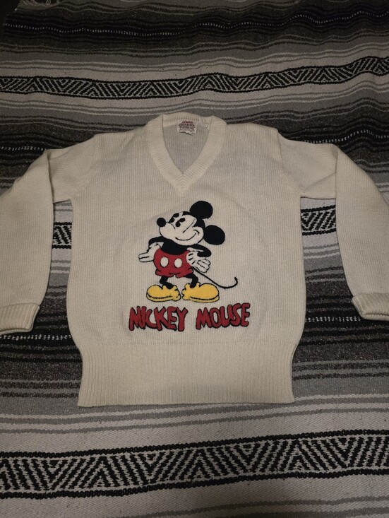 Disney Other - Vintage 1970's Embroidered Disney Mickey Mouse White V‑Neck Sweater / Small